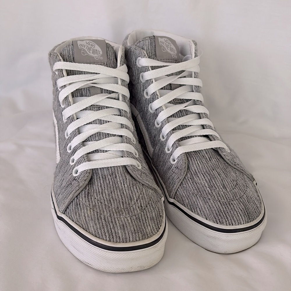 Vans Sk8 Hi Sneakers Gray White Corduroy High Top Shoes Lace Up Women’s 7 - Picture 3 of 11